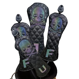 Golf Driver Cover Quilted Black Reflect Skull