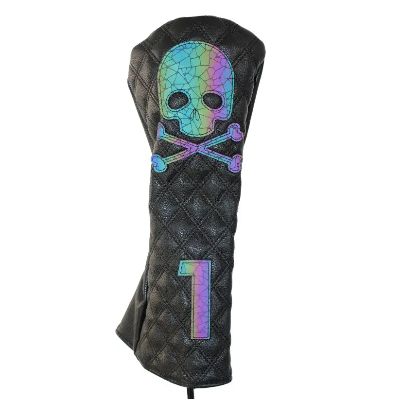 Golf Driver Cover Quilted Black Reflect Skull