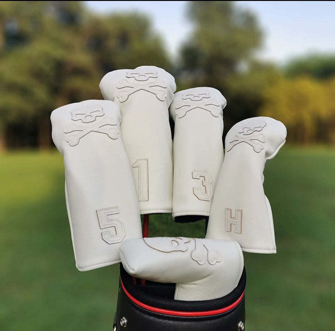 Golf Headcover 3 Wood Cover - White Skull