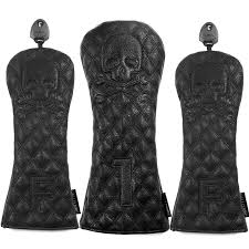 Golf Fairway 3 Wood 5 Wood Cover Quilted Black skull