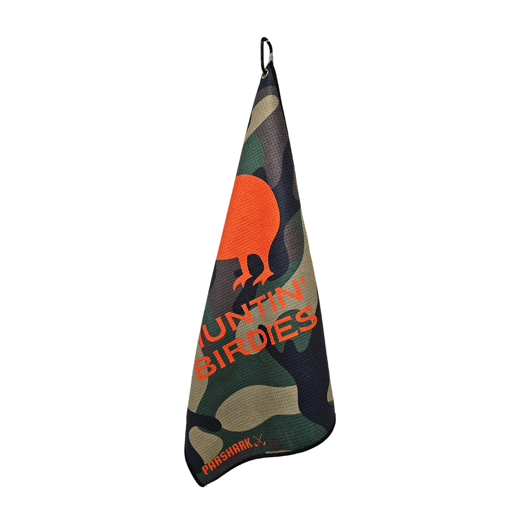 ParShark Huntin' Birdies Golf Towel – 40x60 cm Polyester Waffle with Carabiner