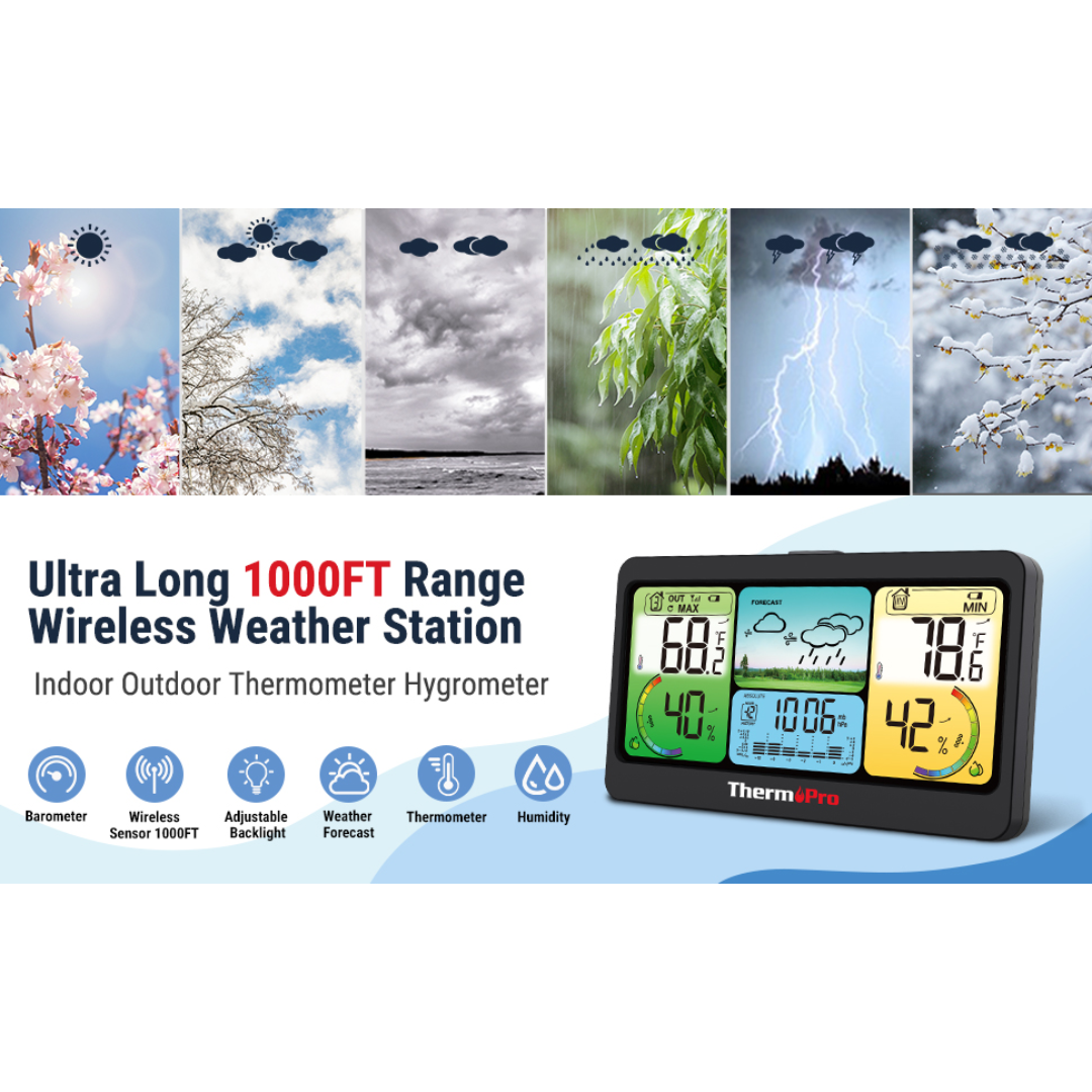 ThermoPro TP280 Indoor Outdoor Wireless Digital Thermometer Hygrometer Weather Station