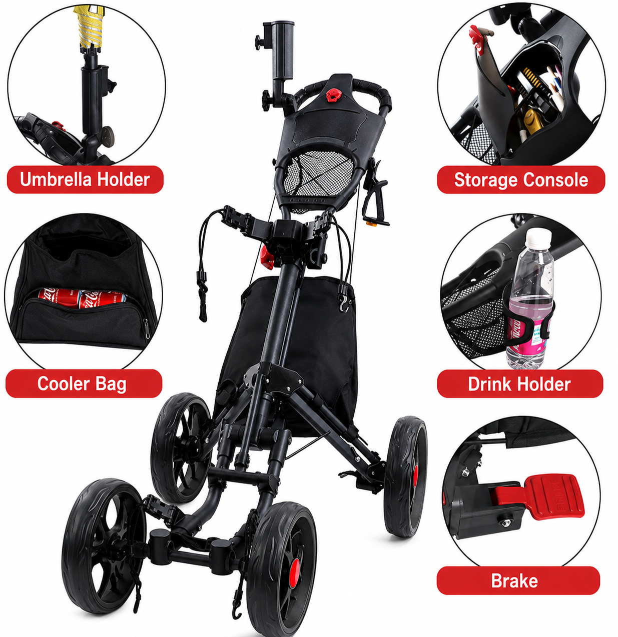 ParShark Golf Trundler 4 Wheel Umbrella Holder - Stealth