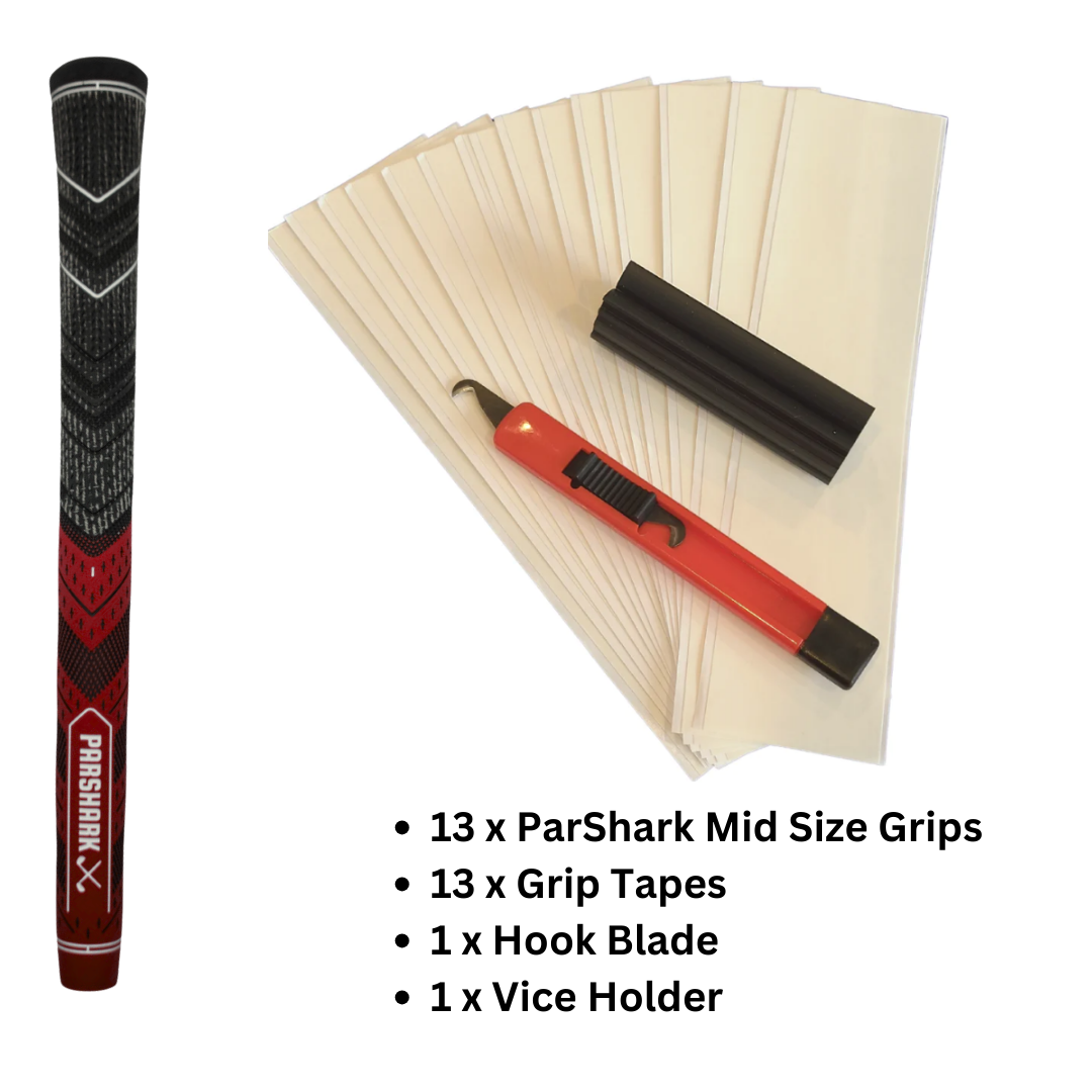 Golf Grips Mid Size 13 pieces Red + Regrip Set - ParShark CTRL